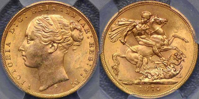 1874 Sydney St George Reverse Sovereign