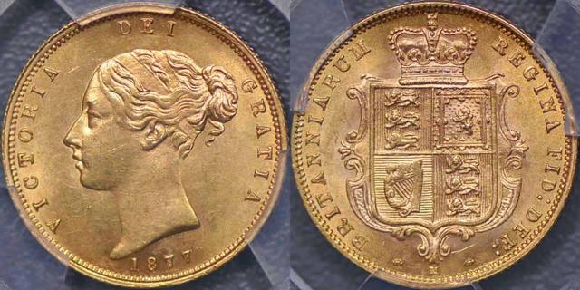 1877 Melbourne Half Sovereign with wide ribbon