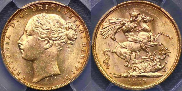 1877 Melbourne St George Reverse Sovereign