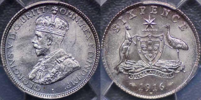 1916 Melbourne Sixpence