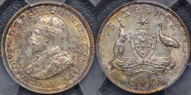 1920 Melbourne Sixpence