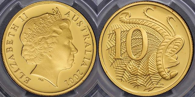 2001 Proof Ten Cent in gold